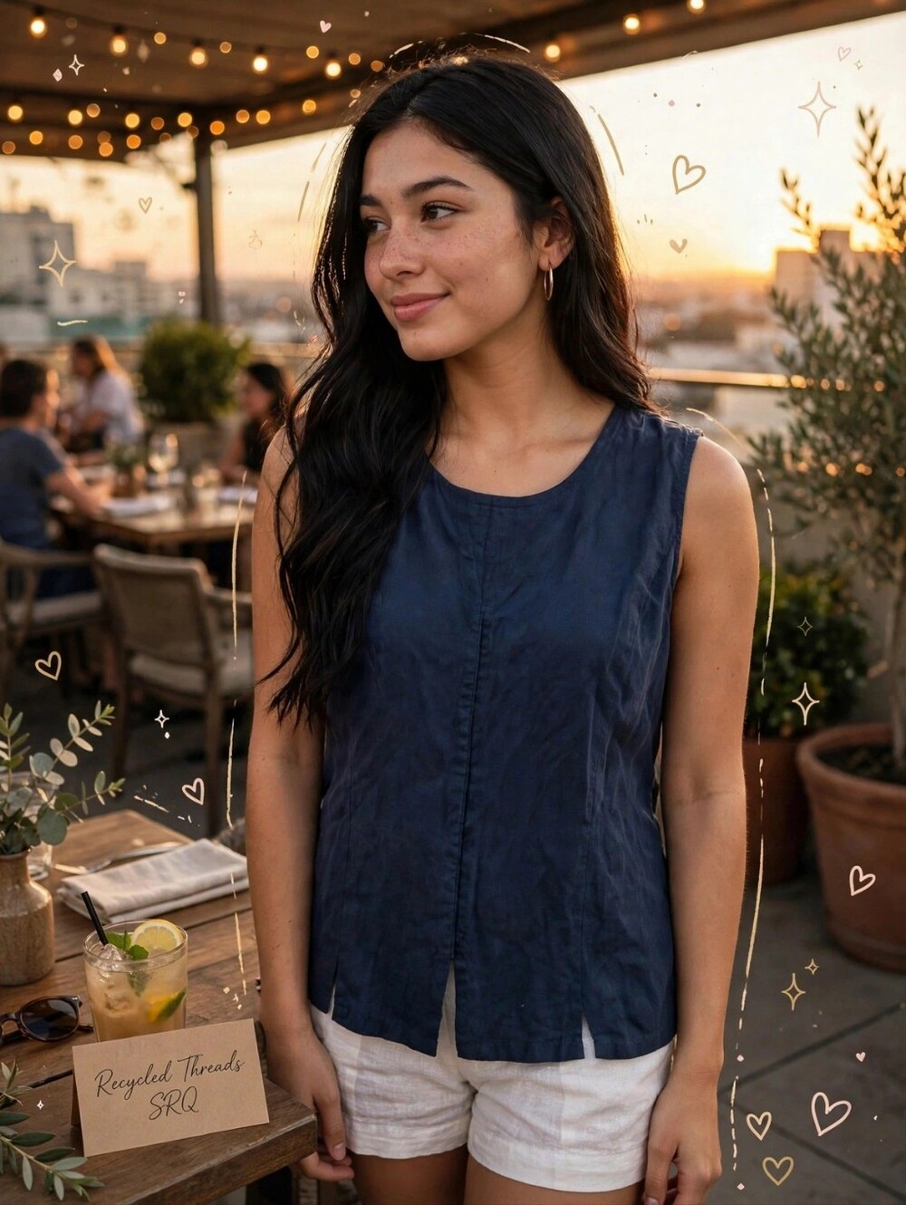 Hilo Hattie 100% Silk Sleeveless Button-Front Women's Top in Navy Blue Size L